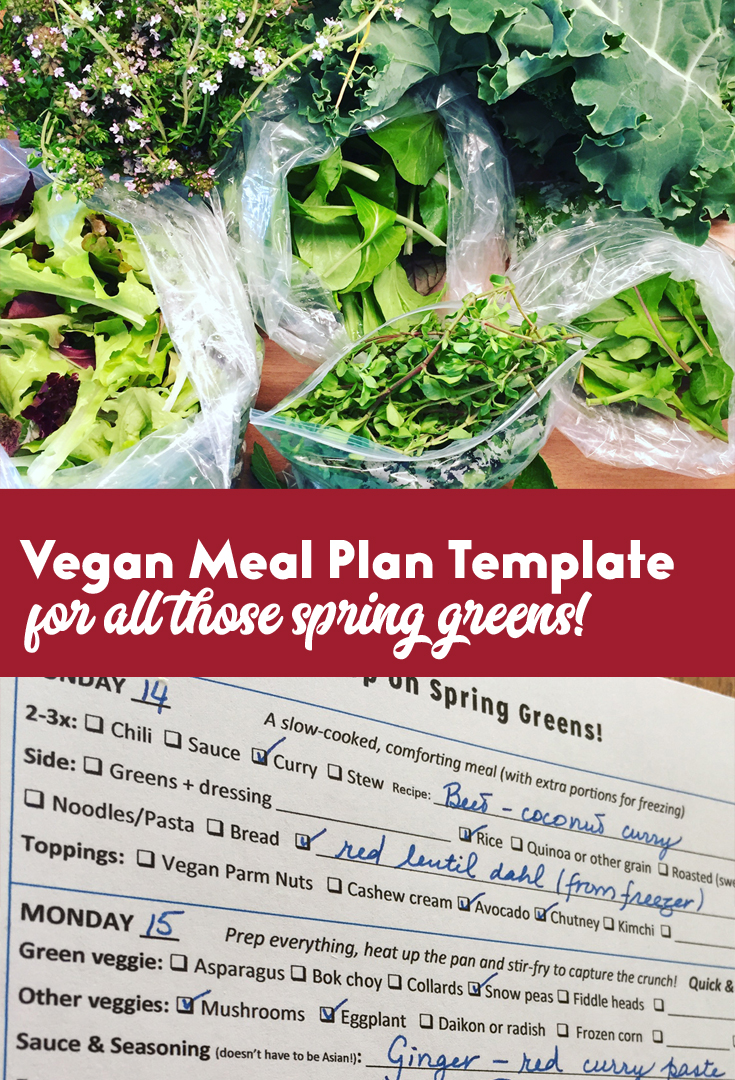 Vegan meal plan template for spring greens